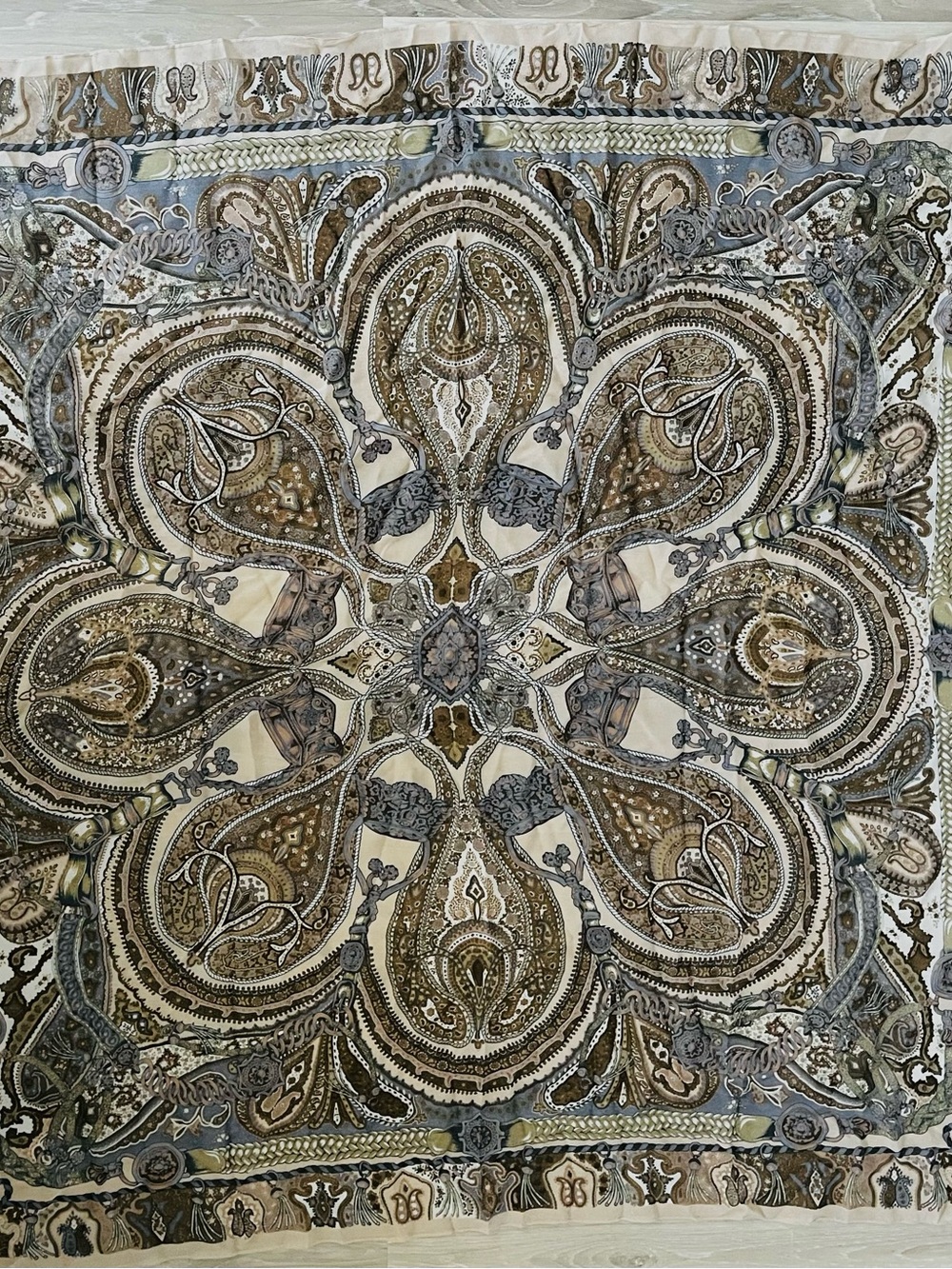 Massimo Dutti large indigo Paisley Silk Scarf 42”